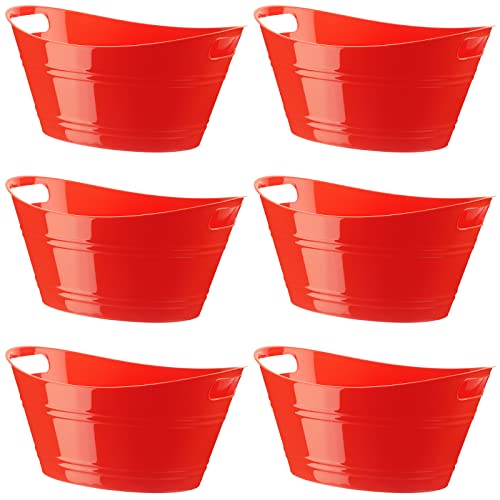 Patelai 6 Pcs Ice Buckets Bulk, Plastic Ice Buckets with Handles, Oval Storage Tub, Large Capacity Drink Tub for Party Bar Wine Beer Champagne Beverage Bottle Cooler(4.5 Liter,Red) - color: Red, size: 4.5 Liter
