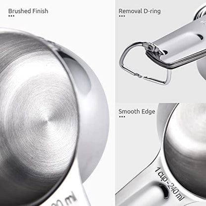 U-Taste Measuring Cups and Spoons Set of 15 : 7 Measuring Cups and 7 Measuring Spoons with 2 D-Rings and 1 Professional Magnetic Measurement Conversion Chart - size: (01) Cup&Spoon Set of 15