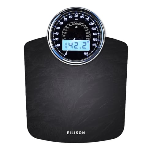 EILISON Highly Advance 2-in-1 Digital & Analog Weighing Scale for Body Weight-400lbs, 4 High Precison GX Sensor Accurate, Thick Tempered Glass, Extra Large Display (New Black) - color: Grey