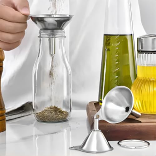 Funnels for Kitchen Bottle Filling, Lmoszuak Mini Stainless Steel Funnels, Multi-use Small Kitchen Funnel Set of 3, for Transferring Liquid, Fluid, Essential Oils, Powder,Tiny Spices,Dishwasher Safe - size: 3pcs small Funnel set