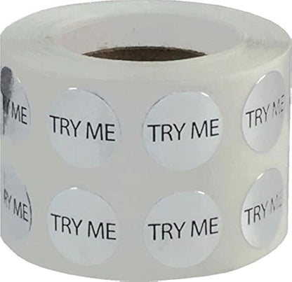 Metallic Silver Try Me Stickers, 1/2 Inch Round, 1000 Labels on a Roll - color: Silver