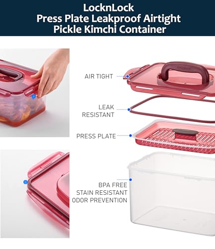 Lock & Lock BPA Free Rectangular Pickle Kimchi Press Ferment Storage Container (3.6L)