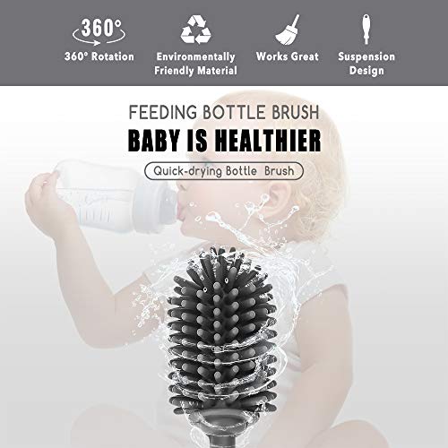 Silicone Bottle Cleaning Brush with Long Handle, 12.5" Water Bottle Cleaner for Baby Bottles, Hydro Flask, Sports Bottle, Vase, Glassware, Perfect for Smaller Diameter Bottle Openings (One Pack) - color: Gray