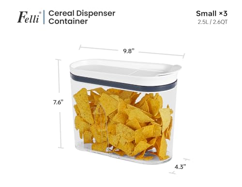 Felli Airtight Cereal Containers 2.6 Qt, Stackable BPA-Free Acrylic Cereal Dispenser with Flip-Top Lid, Small Dry Food Storage for Oats, Granola, Rice (Small 2.6 Qt - 3pk) - color: Small 2.6 Qt - 3pk