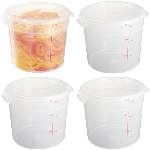 CURTA 6 Quart Translucent Round Food Storage Container with Lid, Pack of 4 – NSF Listed, BPA-Free, Commercial-Grade Polypropylene, Freezer & Dishwasher Safe, Non-Stick, Easy-Read Graduations - color: 6 qt.