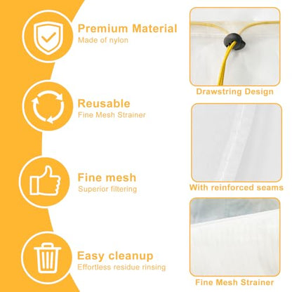 Honey Strainer for 5 Gallon Bucket - 4 Pack Fine Mesh Filter Bags with Adjustable Drawstring - Reusable Beekeeping Straining Bags for Honey, Jelly, and Food Grade Filtering