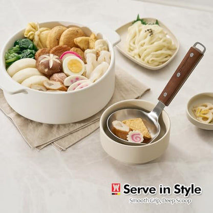 WAGENSTEIGER 7.87" x 3.94" Short Ladle with Wooden Handle & Spout, SUS304 Stainless Steel Head, Ergonomic & Durable Design, Ideal for Serving Soup, Stews & Sauces, Comfortable Grip