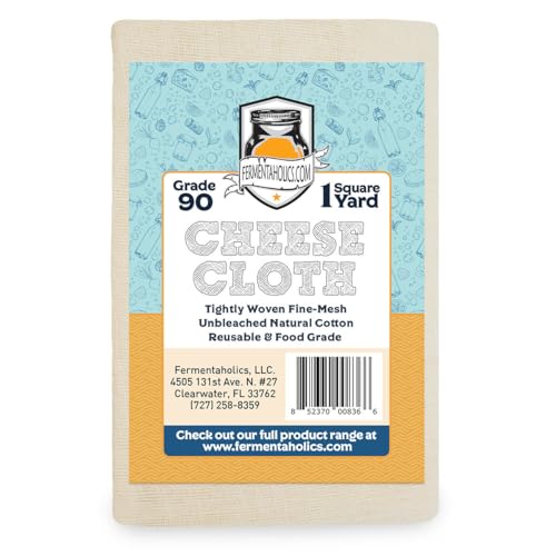 Fermentaholics Unbleached Grade 90 Cheesecloth | 1 Square Yard, Ultra Fine-Mesh, Food-Grade Cheesecloth | Cheese Cloth for Cooking, Straining Cheese, Nut Milks, Bone Broth, Infusions, Tea, etc. (1 pack) - size: 1 pack