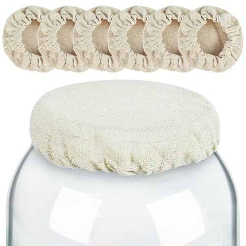 Artcome 6-Pack Reusable Sourdough Jar Covers - Cotton Lids for Sourdough Starter, Kombucha, and Fermentation Jars, Organic Unbleached 100% Cotton Caps (Fits 2.4" - 5" Jar Mouths)