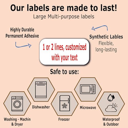 24 Large Personalized Waterproof Name Labels. Press and Stick Multi use Custom Name Labels. Customized 2 Lines of Text and Color. ID Identification Name Stickers with Permanent Self Adhesive. - color: 24 Large Labels - White Background