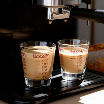 GLASKEY 2 Pack Shot Glasses Measuring Cup,Espresso Shot Glass with 4 Kind of Scale (OZ/ML/TSP/TBSP),Dishwasher Safe,Perfect for Coffee,Cocktails and Kitchen Use (Red) - color: 2 Pack-Red