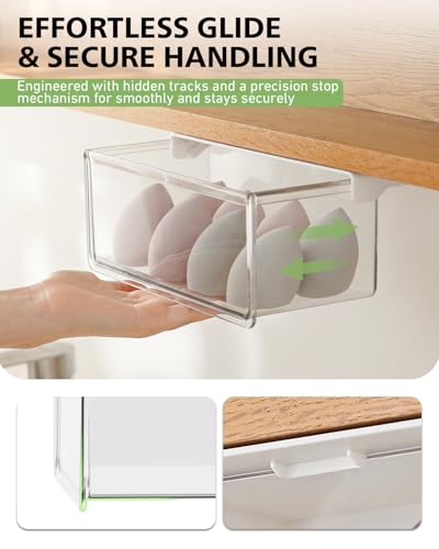 BALUCA Small Clear Stackable Storage Drawers – 33° Angled Acrylic Makeup Organizer for Vanity, Undersink & Kitchen Cabinets | Multi-Purpose Plastic Storage Bins & Drawer Organizer Bins (Large) - size: Large
