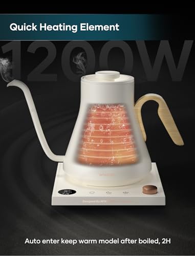 INTASTING Electric Kettle, Gooseneck Electric Kettle, ±1℉ Precise Temperature Control, Stainless Steel Interior, Quick Heating for Pour Over Coffee, Tea & Boiling Water, 0.9L (Cream) - color: Cream