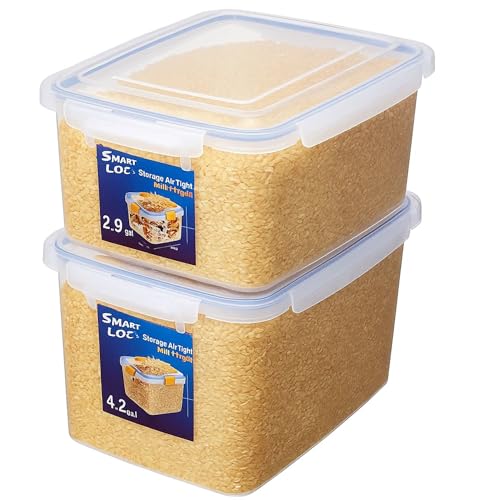 Lustroware Jumbo Food Storage Container Set of 2 with Lids – 12 & 17 Quart Airtight Latching Boxes, Heavy-Duty Stackable Bins for Rice, Flour, Pet Food, Closet, Pantry, Kitchen, Pantry, Made in Japan