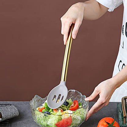 Berglander Non-stick Silicone Slotted Spoon, Titanium Gold Plated Handle, Basting Spoon, Dishwasher Safe, Easy to Clean - style: d. Slotted Spoon