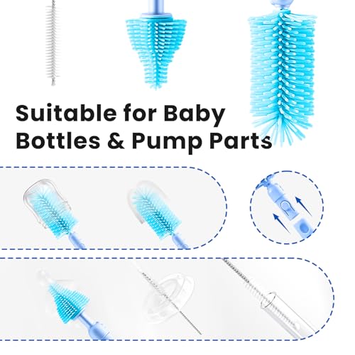 LEQXGO Travel Baby Bottle Cleaner Kit with Storage Case, 7-in-1 Baby Bottle Brush Set with Drying Rack for Breast Pump Parts, Bottle Washing Kit - Baby Travel Essential for Flying & On-the-Go (Blue) - color: Blue