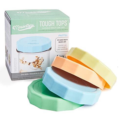 Masontops Tough Tops - Ball Wide Mouth Mason Jar Lids Plastic Leakproof - Multi Colored Plastic Mason Jar Lids - Reusable Canning Lids fit Ball Jars - color: Multicolor, size: Wide Mouth