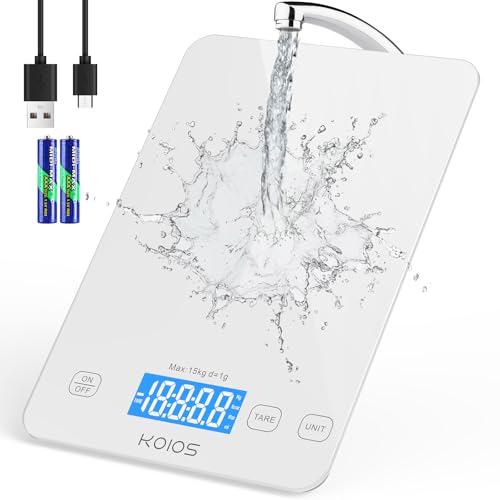 KOIOS Kitchen Scale, 33lb/15kg Digital Food Scales Weight in Grams and Ounces for Cooking Baking, 1g/0.1oz Precise Graduation, Batteries and Type-C Charging, Tare Function, LCD Display, White - color: White