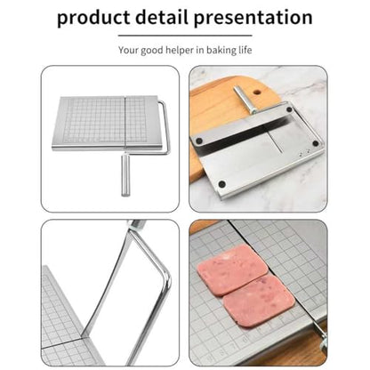 Stainless Steel Cheese Slicer with Measurement Grid Board,metal blade, Professional Cutter for Block Cheese