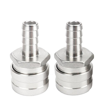2 Pack 1/2" Barb Female Stainless Steel Quick Disconnect Home Brew Fitting Connector Homebrewing