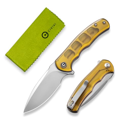 CIVIVI Mini Praxis Pocket Knife for EDC, Folding Pocket Knife with 2.98" D2 Blade Ultem Handle with Flipper for Men Women C18026C-4 - color: Translucent Amber