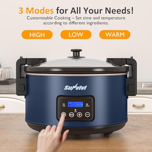 Sunvivi 8.5 Quart Programmable Slow Cooker: Multi-Cooker Food Warmer with Locking Lid & Digital Timer, Adjustable Tempature Control, Dishwasher Safe, Perfect for Families and Gatherings, Blue - color: Blue