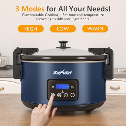 Sunvivi 8.5 Quart Programmable Slow Cooker: Multi-Cooker Food Warmer with Locking Lid & Digital Timer, Adjustable Tempature Control, Dishwasher Safe, Perfect for Families and Gatherings, Blue - color: Blue
