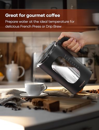Electric Tea Kettle, INTASTING Glass Electric Kettle with tea Infuser and Precise knob temperature control, 1200W Fast Heating, BPA-Free, Easy to Clean, 1 Liter (Dark Gray) - color: Dark Gray