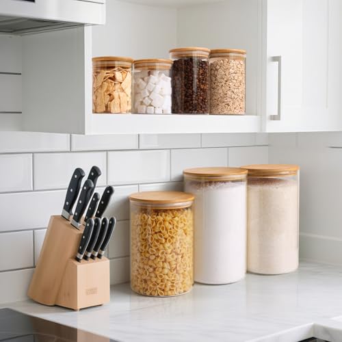 ComSaf 1 Gallon Cookie Jar, Large Glass Jar with lid, Glass Canisters with Lids Set of 2, 3.9 Qt Flour Container with Spoon and Clip, Glass Food Storage Pantry Containers for Sugar Oat Beans Pasta - color: 3.9Qt/1Gallon-Round-2Pack