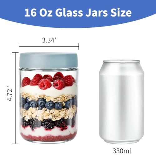 Cididu 8 Pack Overnight Oats Jars with Airtight Lids, 16 Oz Stackable Glass Jars, Leakproof Food Storage Containers, Meal Prep Containers for Oats, Meal Prep, Smoothies, Yogurt, and Salad