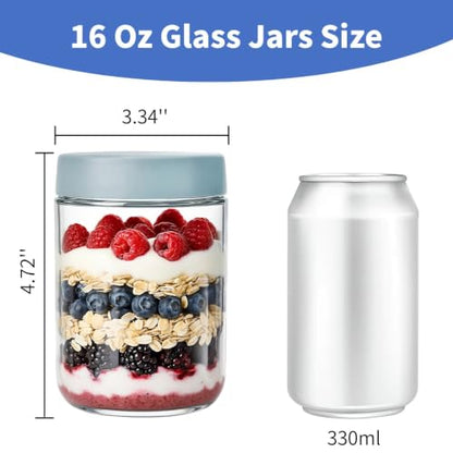 Cididu 8 Pack Overnight Oats Jars with Airtight Lids, 16 Oz Stackable Glass Jars, Leakproof Food Storage Containers, Meal Prep Containers for Oats, Meal Prep, Smoothies, Yogurt, and Salad