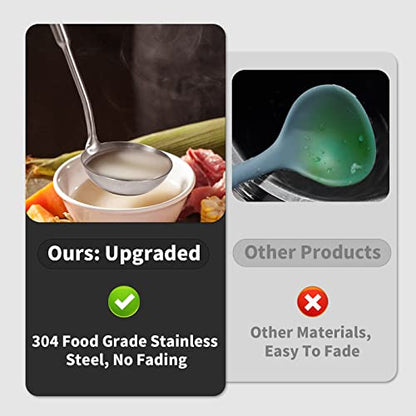 Newness Soup Ladle, [Rustproof, Heat Resistance, Integral Forming] Resilient 304 Stainless Steel Soup Spoon with Vacuum Ergonomic Round Handle, Cooking Spoon for Kitchen, 13.7 Inches - color: Sliver