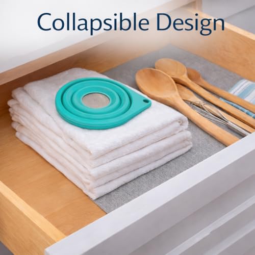 Ultra Fine Mesh Strainer, Collapsible, Small 4 Inch Silicone Funnel with 316 Stainless Steel Sieve, Tea Strainer for Loose Leaf Tea, Pour Over Coffee, Wine, Cocktails for Kitchen, Travel, Camping, RV