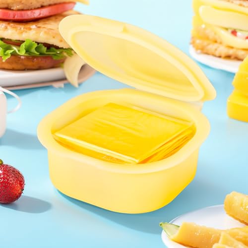Silicone Cheese Container for Refrigerator, Yellow Sliced Cheese Container Holder Cheese Storage Keeper for fridge, Snack Food Storage Container Box, 7oz Bowl with Lid Stackable Dishwash-safe