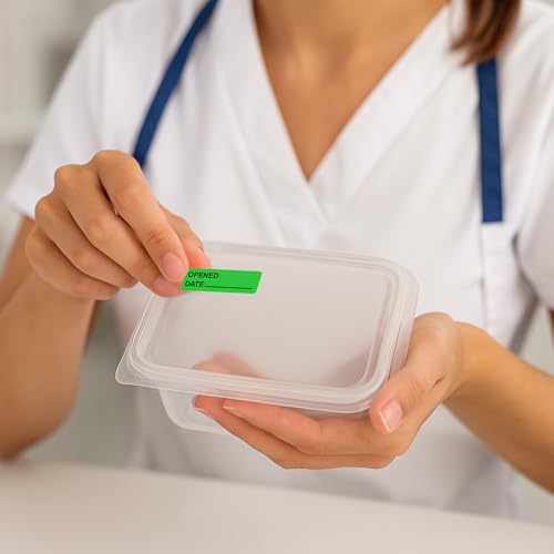 Opened Date Labels for Medical, Food & Lab Use - 800 Fluoro Green Write-on Small Stickers (12mm x 40mm / 0.5" x 1.5") in Dispense Box. Strong Latex-Free Adhesive & Indirect Food/Medical Safe Ink - style: Opened Date
