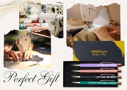 InnoBeta Sewing Gifts for Sew Lovers & Women, Ballpoint Pen Set of 4, Gifts for Sewing Quilting Lovers on Birthday & Christmas
