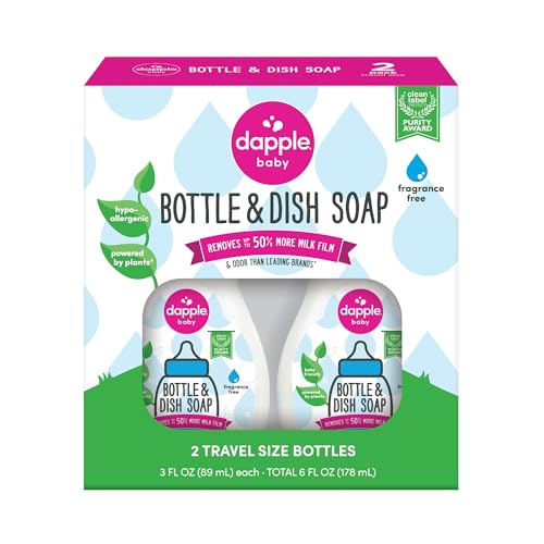 Dapple Baby Fragrance-Free Baby Bottle & Dish Soap - (2 Pack) 3 fl oz - Plant-Powered Cleaner for Bottles, Pump Parts, and Sippy Cups - Travel Size - size: 3 Fl Oz (Pack of 2)