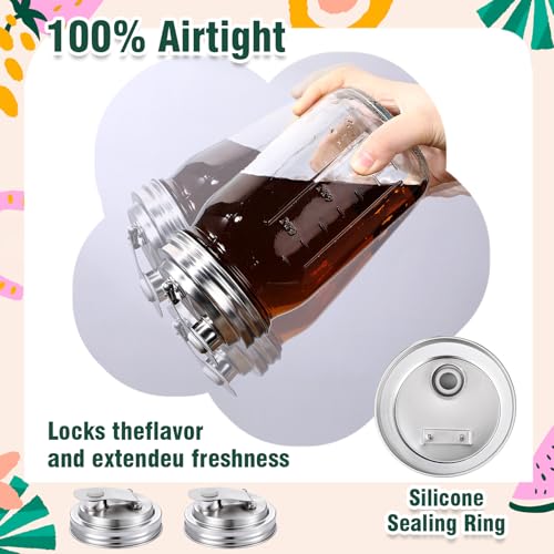 Baderke 2 Pcs Stainless Steel Mason Jar Pour Spout Lid for Wide Mouth Mason Jars, Rust Proof Leak Proof Seal Cover fit Home Tea, Milk, Juice Drinks Airtight Turns your Container into Pitcher - color: Pouring Spout, size: 3.54 Inch
