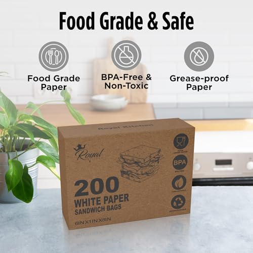 Kraft Paper Sandwich Style Bags (200) 6"x 1"x 8" Dry Wax Grease Resistant Bags. Perfect for Sandwiches, Cookies, Pastries, Take Out, and Gifts. Made in USA. - color: Brown