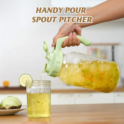 Soligt Glass Mason Jar Pitcher with Lid, Wide Mouth Flip Cap Pour Spout Leak-proof Lid with Handle, 64 oz (2 Quart / 1.9 Liter), for Iced Coffee/Sun Tea Juice/Cold Brew Coffee/Milk (1Pack, Tea Green) - color: Tea Green