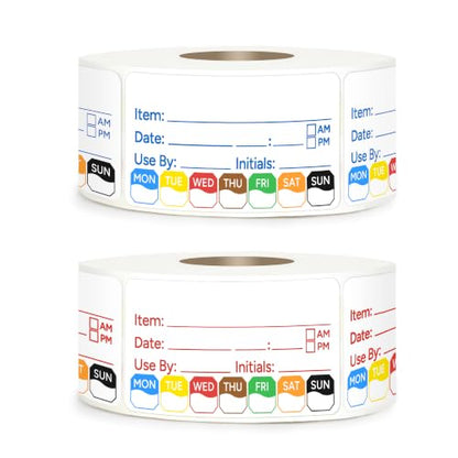 2 Rolls 1000 Pcs 1 X 2 inch Removable Food Date Sticker Labels, Easy to Write for Freezer, Refrigerator Food Containers Date Sticker, Leftover Labels (Blue-Red-US) - style: Blue-Red-US