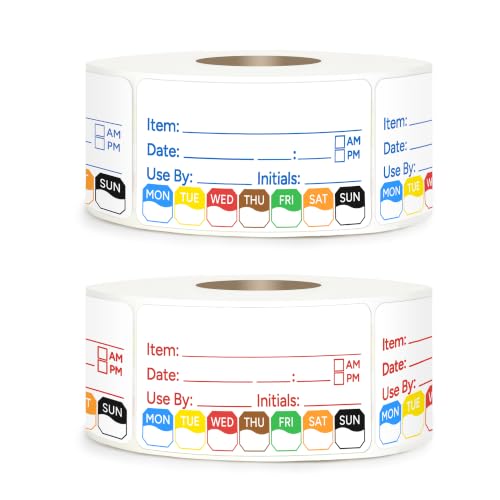 2 Rolls 1000 Pcs 1 X 2 inch Removable Food Date Sticker Labels, Easy to Write for Freezer, Refrigerator Food Containers Date Sticker, Leftover Labels (Blue-Red-US) - style: Blue-Red-US