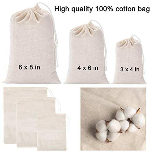 Natural Cotton Drawstring Muslin Bags, 6 x 8 inches, 20 PCS | Reusable, Unbleached Cotton, Cheesecloth, Coffee Tea Brew, Nut Milk Bags - size: 6 x 8 inches