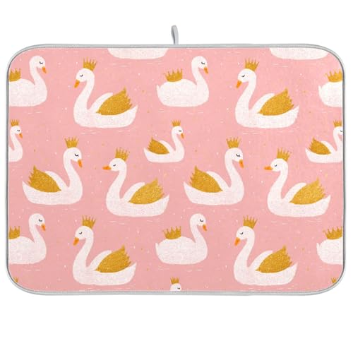 Dish Drying Mat for Kitchen Counter Swan Princess Golden Glitter Crown Absorbent Drying Dish Mat 16×18 inch Dish Rack Pad Coffee Mat for Sink Dishes Under Rack - color: multicolored.21, size: 16x18in