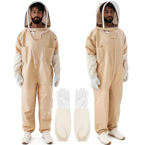 Professional Bee Suits for Men Women Sting Proof with Gloves & Veil Hood Beekeeper Hat, Beekeeping Jacket, Full Body Apiarist Suit for Backyard Beekeepers Bee Keeper Catcher(XL) - color: Apricot