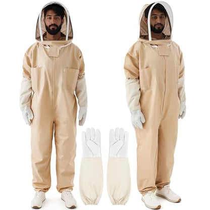 Professional Bee Suits for Men Women Sting Proof with Gloves & Veil Hood Beekeeper Hat, Beekeeping Jacket, Full Body Apiarist Suit for Backyard Beekeepers Bee Keeper Catcher(XL) - color: Apricot