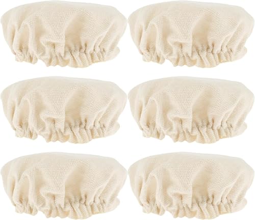6 Pcs Beige Sourdough Starter Jar Cloth Covers,Cotton Linen Bread Fermentation Cover,Sourdough Starter Jar Kits Replacement,Elastic Cloth Covers Fit Jars Mouth from 3-4 inch Set Canning Lids