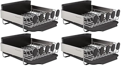 KitchenAid Compact, Space Saving Rust Resistant Dish Rack with Removable Flatware Caddy and Angled Self Draining Drainboard, 16.06-Inch, Black (Pack of 4) - color: Black, size: Compact (Pack of 4)