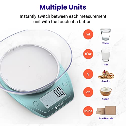 Etekcity 0.1g Food Scale, Bowl, Digital Grams and Ounces for Weight Loss, Dieting, Baking, Cooking, and Meal Prep, 11lb/5kg, Bright Blue - color: Bright Blue, size: 11lb