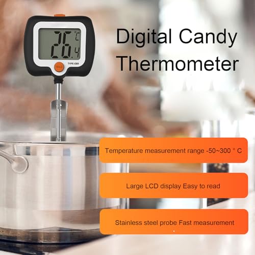Fdit Digital Candy Thermometer, Read Food Thermometer with Pot for Deep Fry BBQ Oil Milk Chocolate 25cm Probe 58F to 572F (KT Black English with Clip Sleeve)